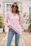 Eyelet Notched Neck Balloon Sleeve Blouse Blush Pink Blouses - Tophatter Daily Deals