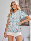 Floral Flutter Sleeve Peplum Blouse Blouses - Tophatter Daily Deals