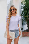 Round Neck Flutter Sleeve Eyelet Blouse Lilac Blouses - Tophatter Daily Deals