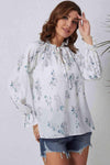 Double Take Floral Tie Neck Flounce Sleeve Blouse Blouses - Tophatter Daily Deals