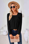 Square Neck Ruched Long Sleeve Blouse Blouses - Tophatter Daily Deals