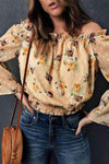 Floral Off-Shoulder Ruffle Hem Top Blouses - Tophatter Daily Deals