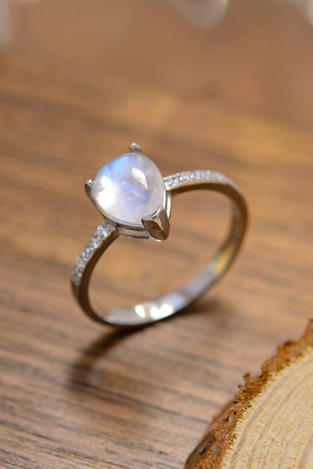 High Quality Natural Moonstone Teardrop Side Stone Ring Moonstone - Tophatter Daily Deals