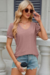 Eyelet Round Neck Flounce Sleeve T-Shirt Women's T-Shirts - Tophatter Daily Deals