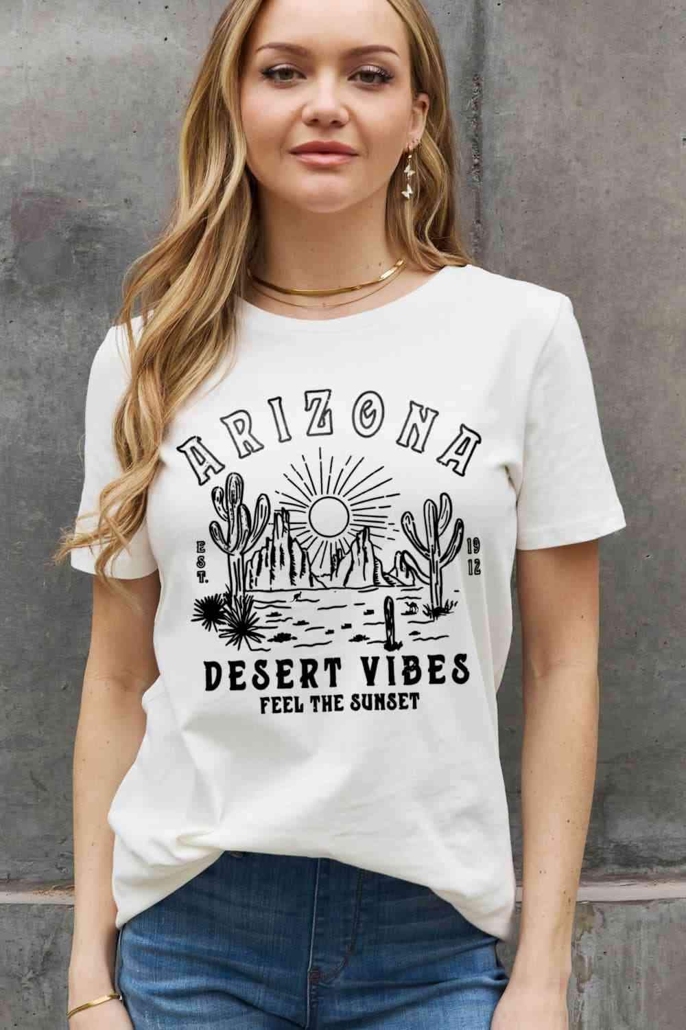 Simply Love Simply Love Full Size ARIZONA DESERT VIBES FEEL THE SUNSET Graphic Cotton Tee Women's T-Shirts - Tophatter Daily Deals