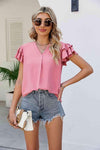 V-Neck Layered Flutter Sleeve Top Blouses - Tophatter Daily Deals