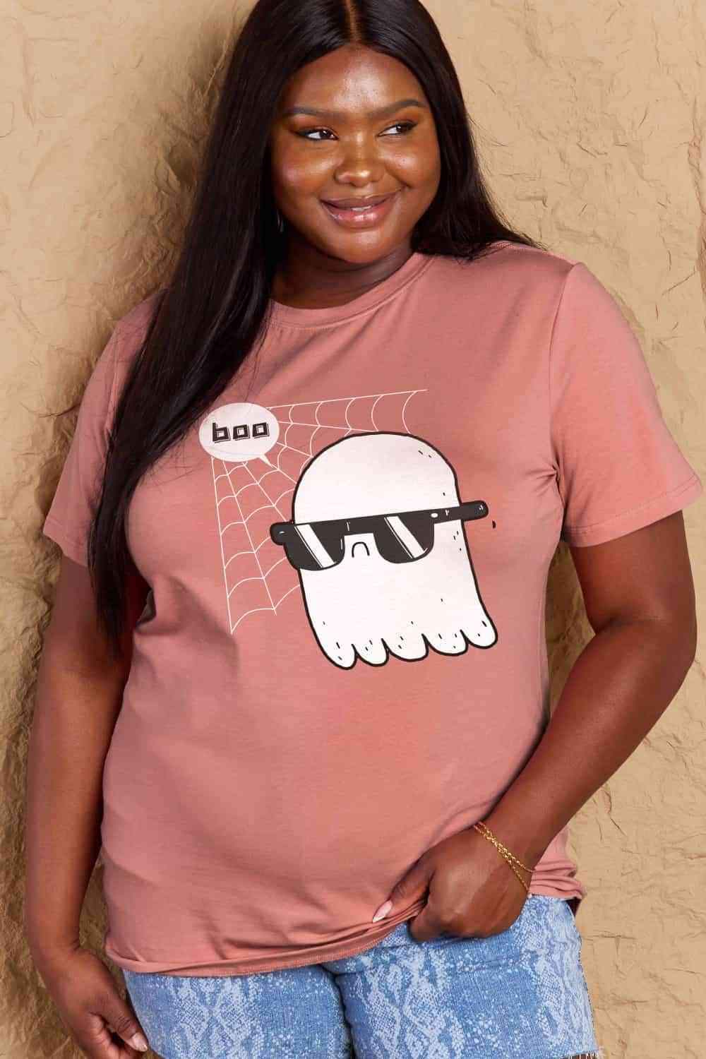 Simply Love Full Size BOO Graphic Cotton T-Shirt Women's T-Shirts - Tophatter Daily Deals