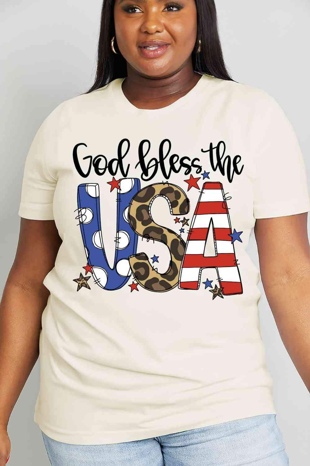 Simply Love Full Size GOD BLESS THE USA Graphic Cotton Tee Women's T-Shirts - Tophatter Daily Deals