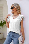 Smocked Flutter Sleeve V-Neck Top White Blouses - Tophatter Daily Deals