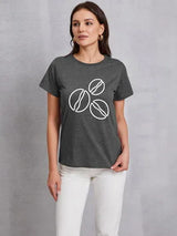 Coffee Bean Graphic Round Neck T-Shirt Charcoal Women's T-Shirts - Tophatter Daily Deals