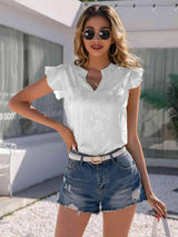 Notched Neck Butterfly Sleeve Blouse White Blouses - Tophatter Daily Deals
