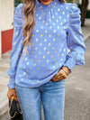 Printed Mock Neck Lantern Sleeve Blouse Blouses - Tophatter Daily Deals