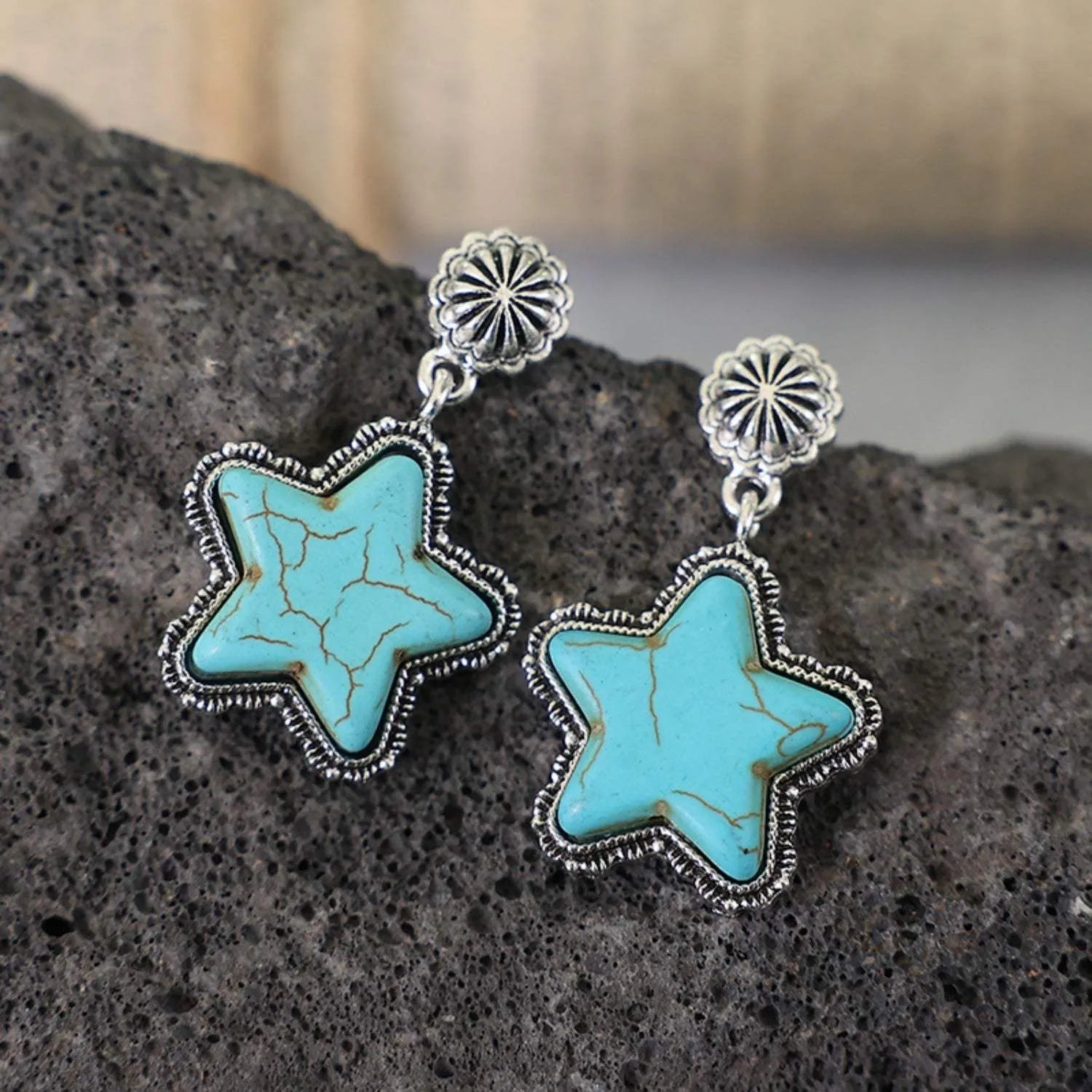 Artificial Turquoise Alloy Star Earrings Earrings - Tophatter Daily Deals
