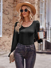 Long Flounce Sleeve Round Neck Blouse Black Blouses - Tophatter Daily Deals