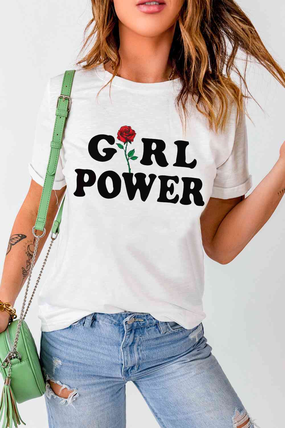 GIRL POWER Rose Graphic Tee Shirt Women's T-Shirts - Tophatter Daily Deals