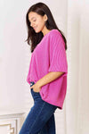 Sew In Love Full Size Ribbed V-Neck Short Sleeve Top Blouses - Tophatter Daily Deals