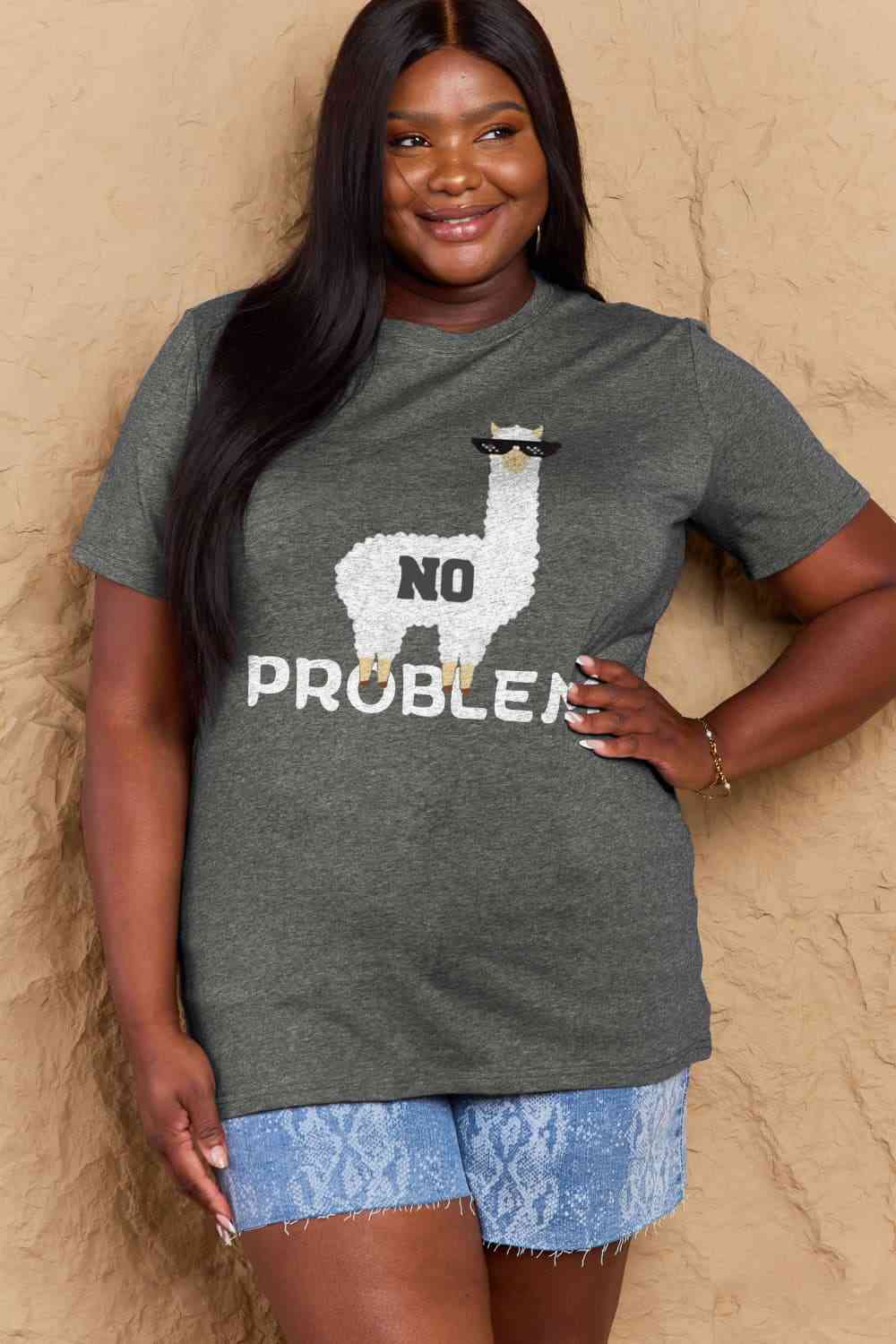 Simply Love Full Size NO PROBLEM Graphic Cotton Tee Women's T-Shirts - Tophatter Daily Deals