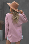 Grommet Long Sleeve V-Neck Top Blouses - Tophatter Daily Deals