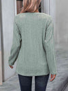 Ribbed Buttoned Round Neck Long Sleeve T-Shirt Women's T-Shirts - Tophatter Daily Deals