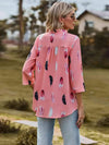 Printed Roll-Tab Sleeve Notched Neck Blouse Blouses - Tophatter Daily Deals