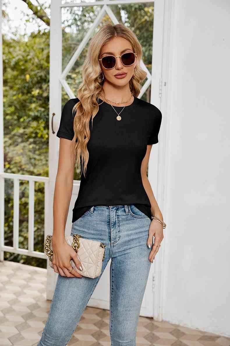 Short Sleeve Round Neck Tee Women's T-Shirts - Tophatter Daily Deals