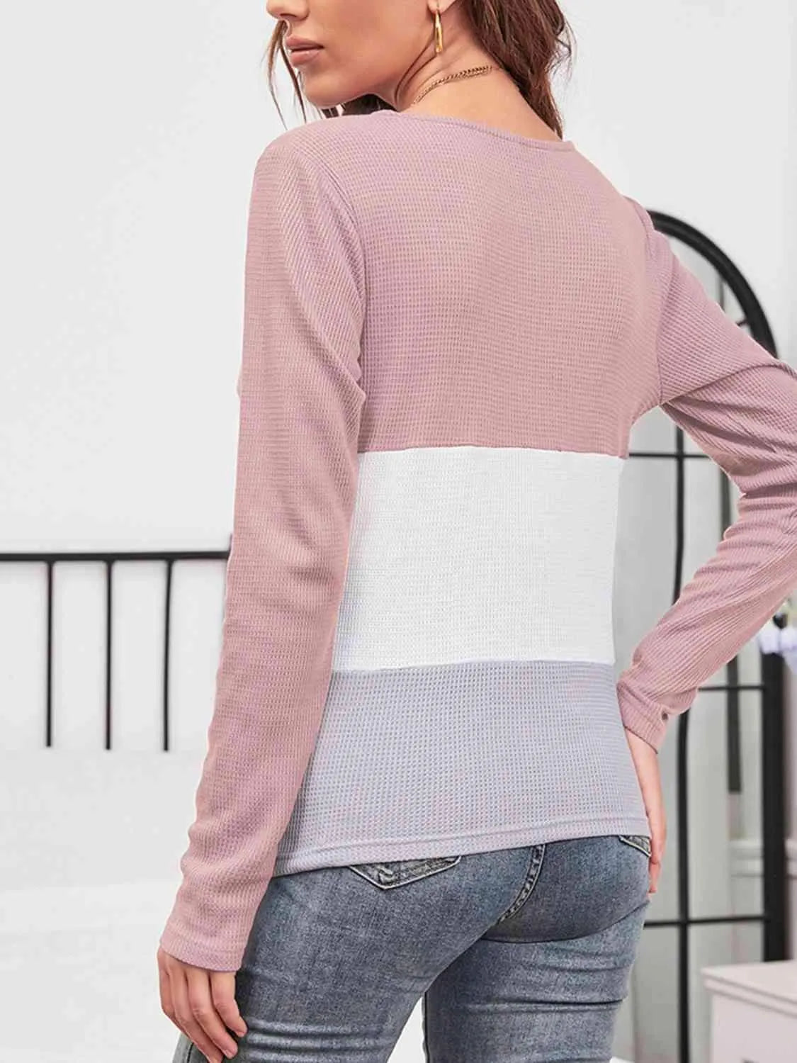 Color Block Long Sleeve Top Blouses - Tophatter Daily Deals