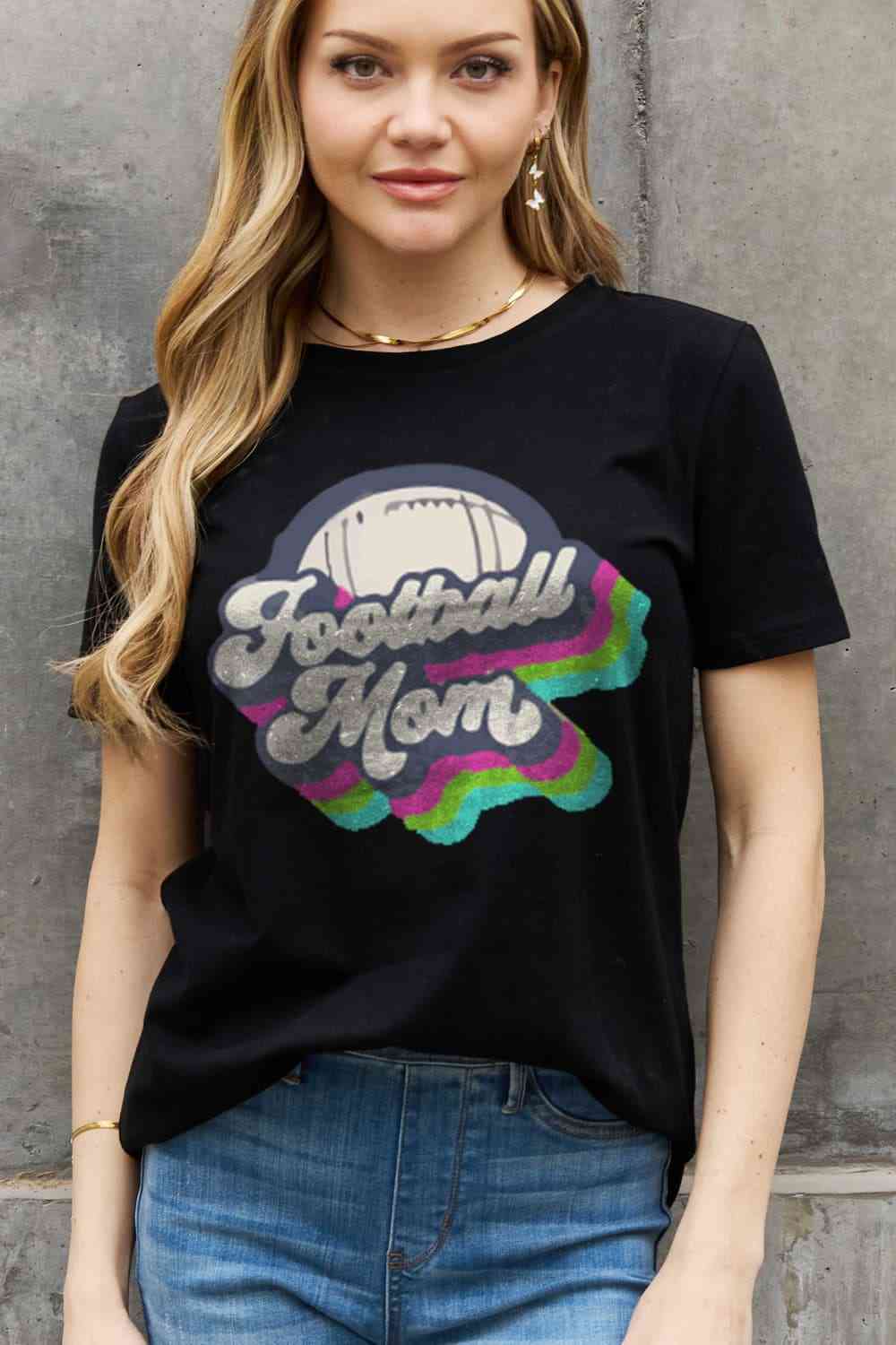 Simply Love Full Size FOOTBALL MOM Graphic Cotton Tee Women's T-Shirts - Tophatter Daily Deals