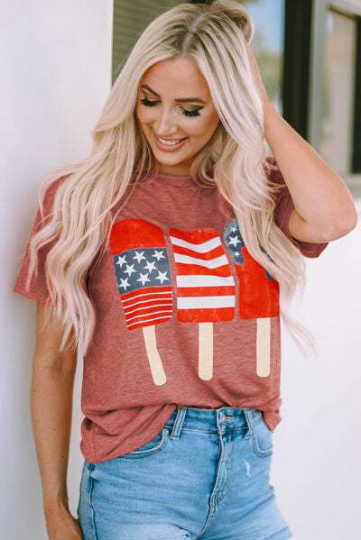 US Flag Round Neck Short Sleeve T-Shirt Women's T-Shirts - Tophatter Daily Deals