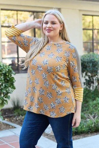 Celeste Design Full Size Leopard Star Contrast Top Blouses - Tophatter Daily Deals