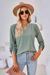 V-Neck Roll-Tap Sleeve Blouse Blouses - Tophatter Daily Deals