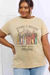Simply Love Simply Love Full Size READING IS DREAMING WITH YOUR EYES OPEN Graphic Cotton Tee Women's T-Shirts - Tophatter Daily Deals