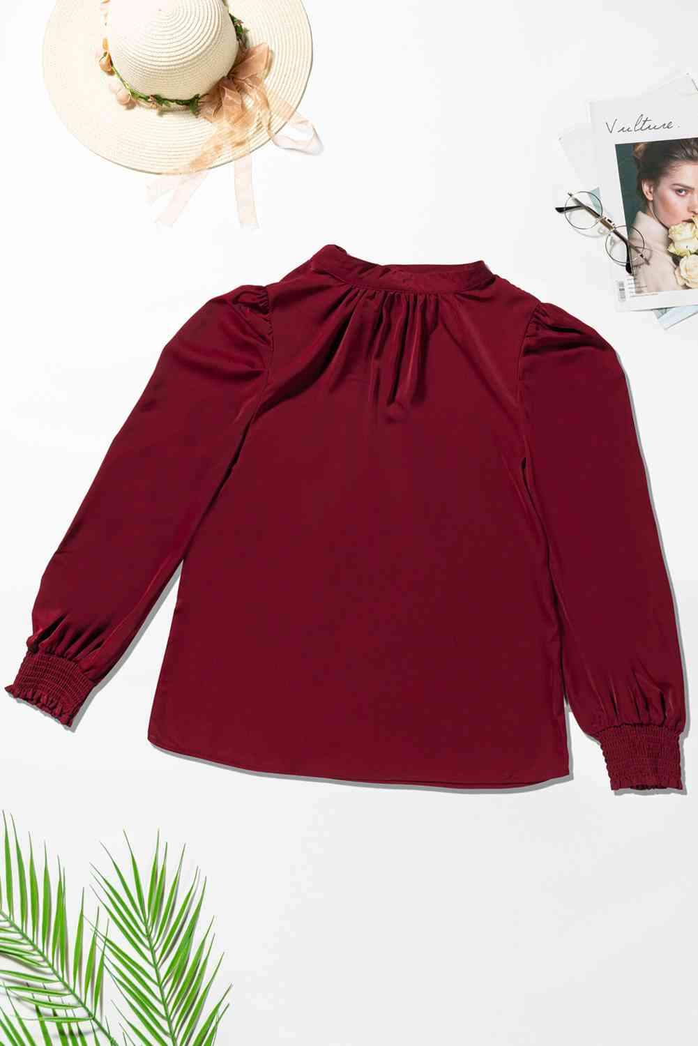 Mock Neck Puff Sleeve Blouse Blouses - Tophatter Daily Deals