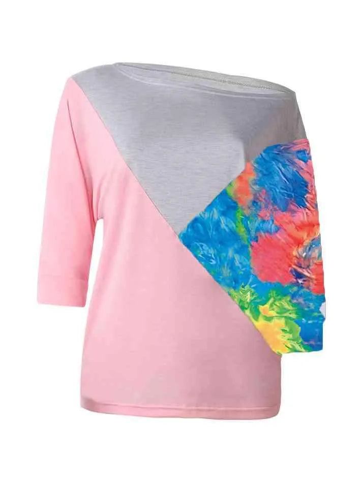 Color Block Three-Quarter Sleeve Blouse Sky Blue Blouses - Tophatter Daily Deals