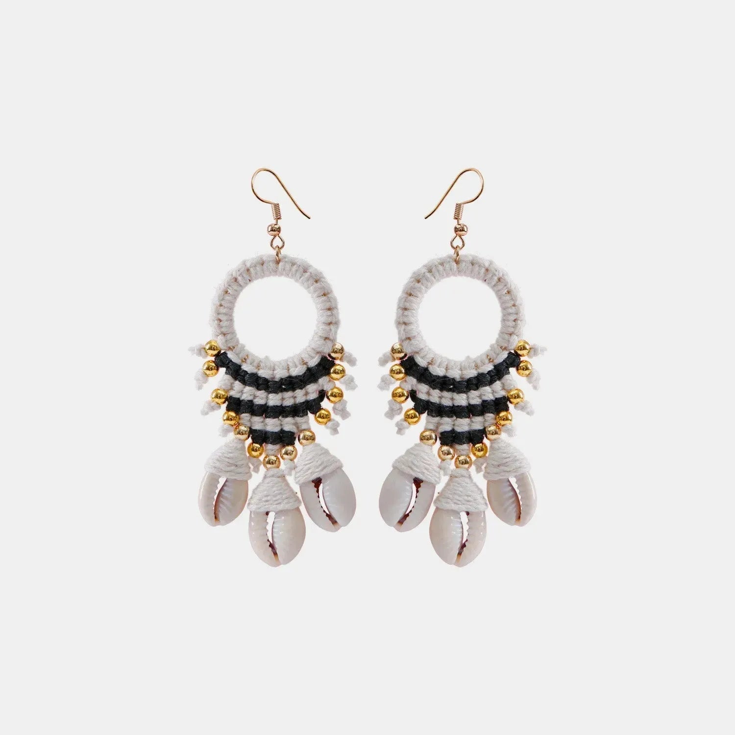 Shell Cotton Cord Brass Dangle Earrings Black One Size Earrings - Tophatter Daily Deals