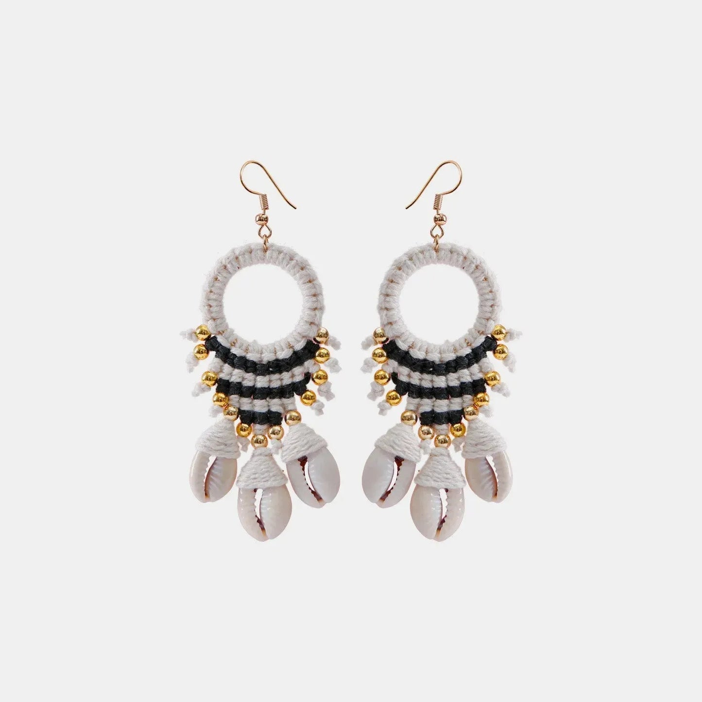 Shell Cotton Cord Brass Dangle Earrings Black One Size Earrings - Tophatter Daily Deals