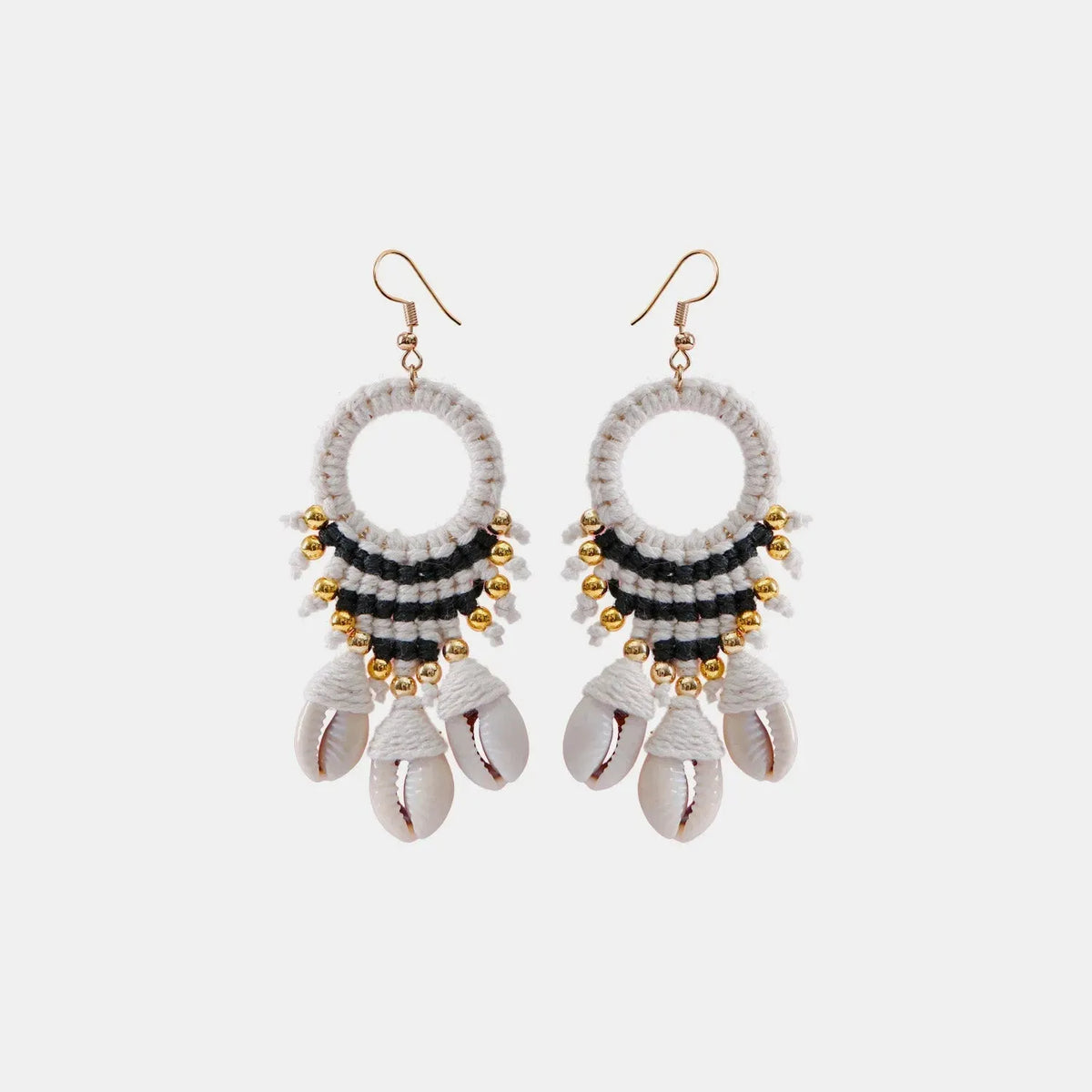 Shell Cotton Cord Brass Dangle Earrings Black One Size Earrings - Tophatter Daily Deals