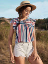 Striped Flutter Sleeve Tied Blouse Blouses - Tophatter Daily Deals