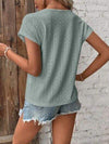 Eyelet V-Neck Short Sleeve T-Shirt Women's T-Shirts - Tophatter Daily Deals