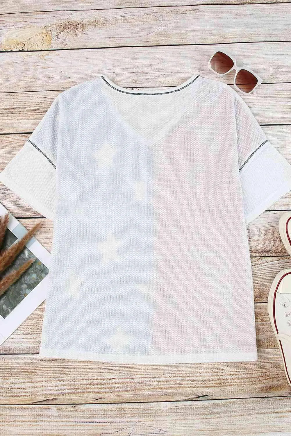 Star and Stripe V-Neck Top Blouses - Tophatter Daily Deals