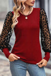Round Neck Lantern Sleeve Blouse Deep Red Blouses - Tophatter Daily Deals