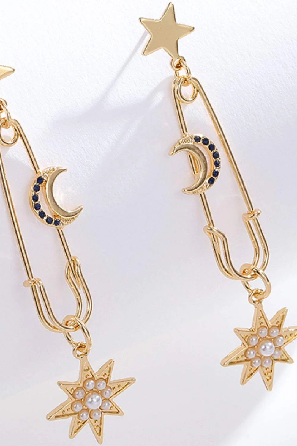 Inlaid Pearl Star and Moon Drop Earrings Earrings - Tophatter Daily Deals