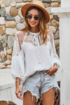 Embroidered Tie-Neck Puff Sleeve Blouse White Blouses - Tophatter Daily Deals