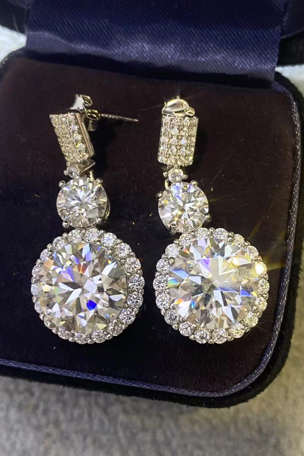 12 Carat Moissanite Platinum-Plated Drop Earrings - Tophatter Shopping Deals