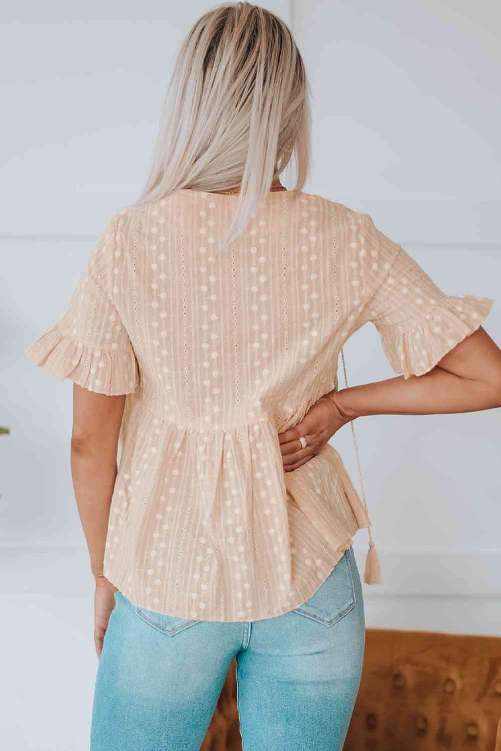 Embroidered Tassel Flounce Sleeve Babydoll Blouse Blouses - Tophatter Daily Deals