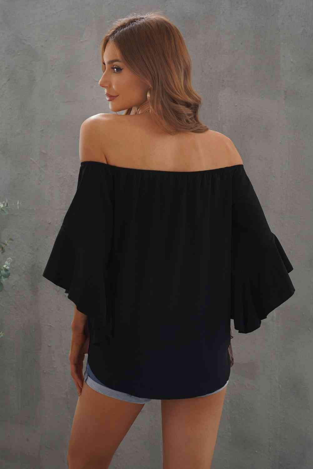 Off-Shoulder Tie Hem Blouse Blouses - Tophatter Daily Deals