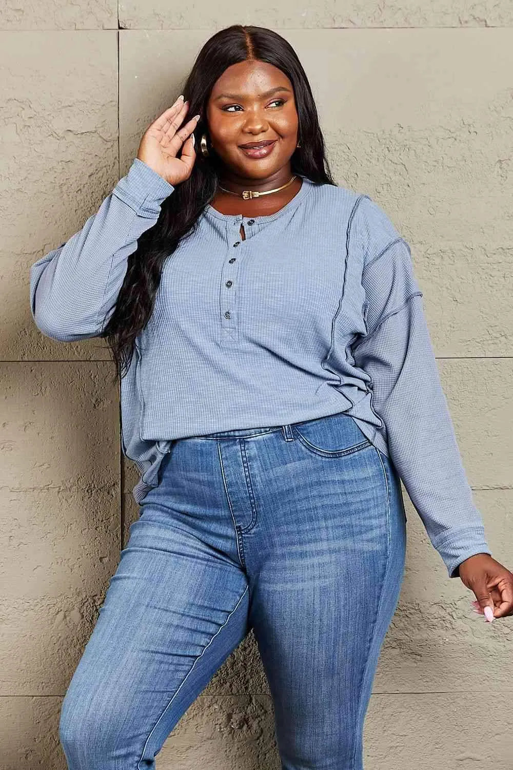HEYSON Understand me Full Size Oversized Henley Top Blouses - Tophatter Daily Deals
