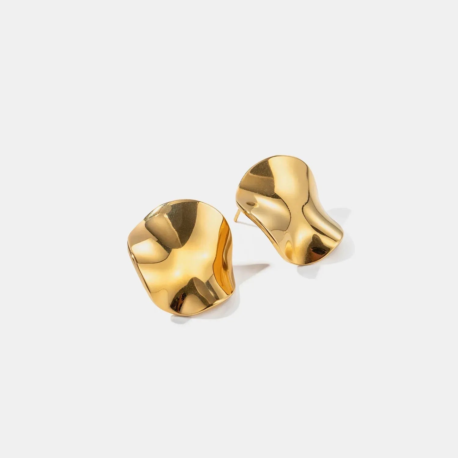 Geometric Pleated 18K Gold-Plated Stud Earrings Gold One Size Earrings - Tophatter Daily Deals