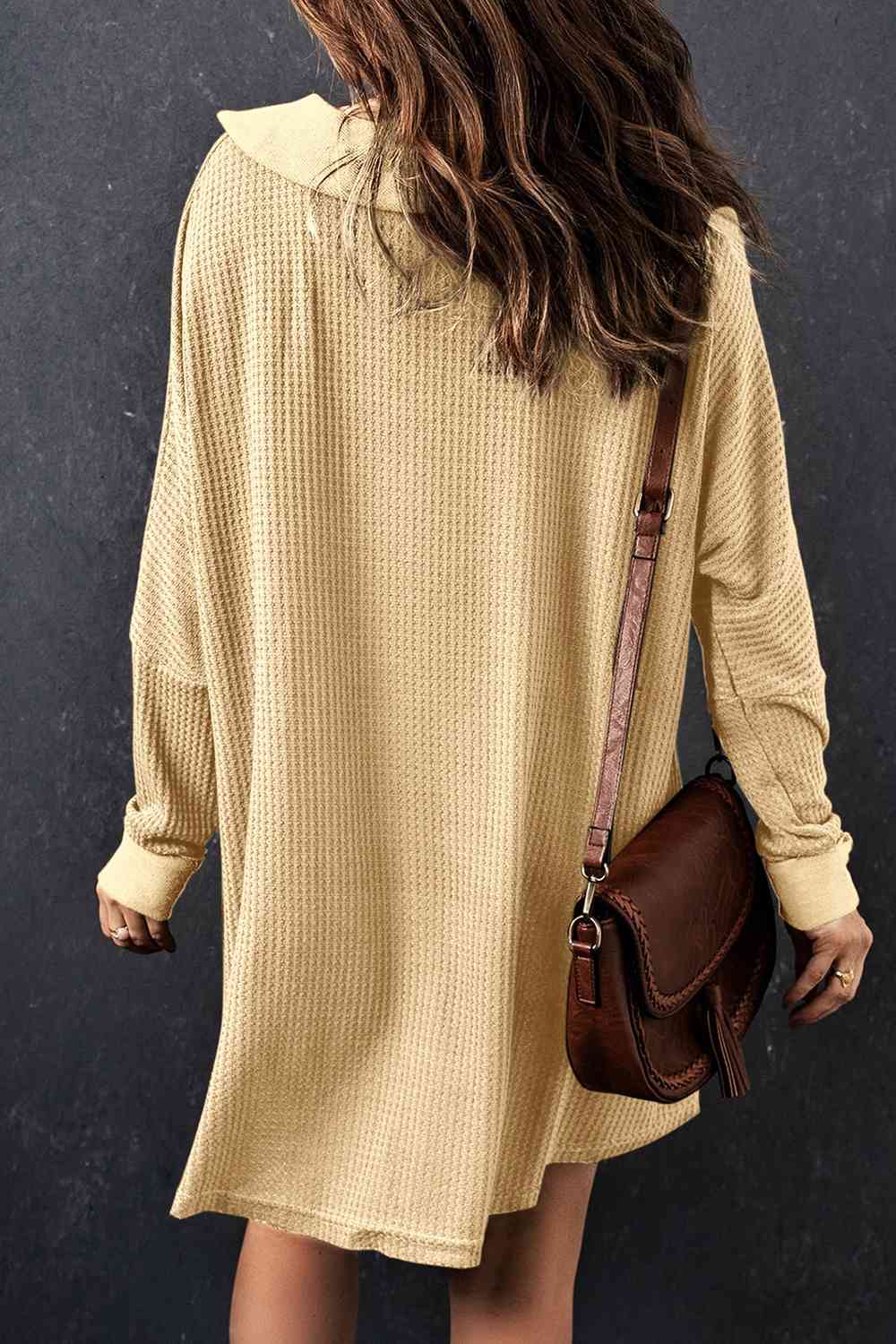 Waffle Knit Buttoned Long Sleeve Top with Breast Pocket - Tophatter Deals