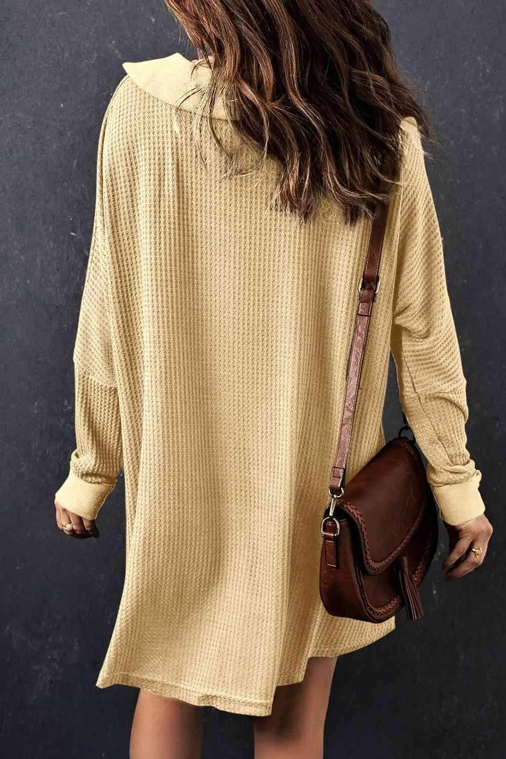 Waffle Knit Buttoned Long Sleeve Top with Breast Pocket Blouses - Tophatter Daily Deals