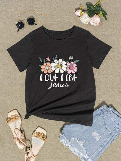 LOVE LIKE JESUS Round Neck T-Shirt Black Women's T-Shirts - Tophatter Daily Deals